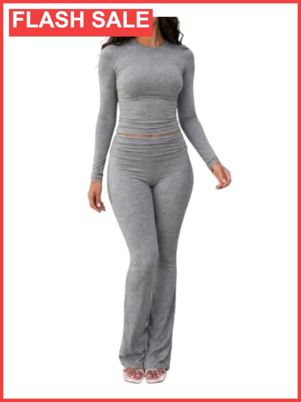 Long Sleeve Slim Fit 2 Piece Lounge Set Flare Pants
